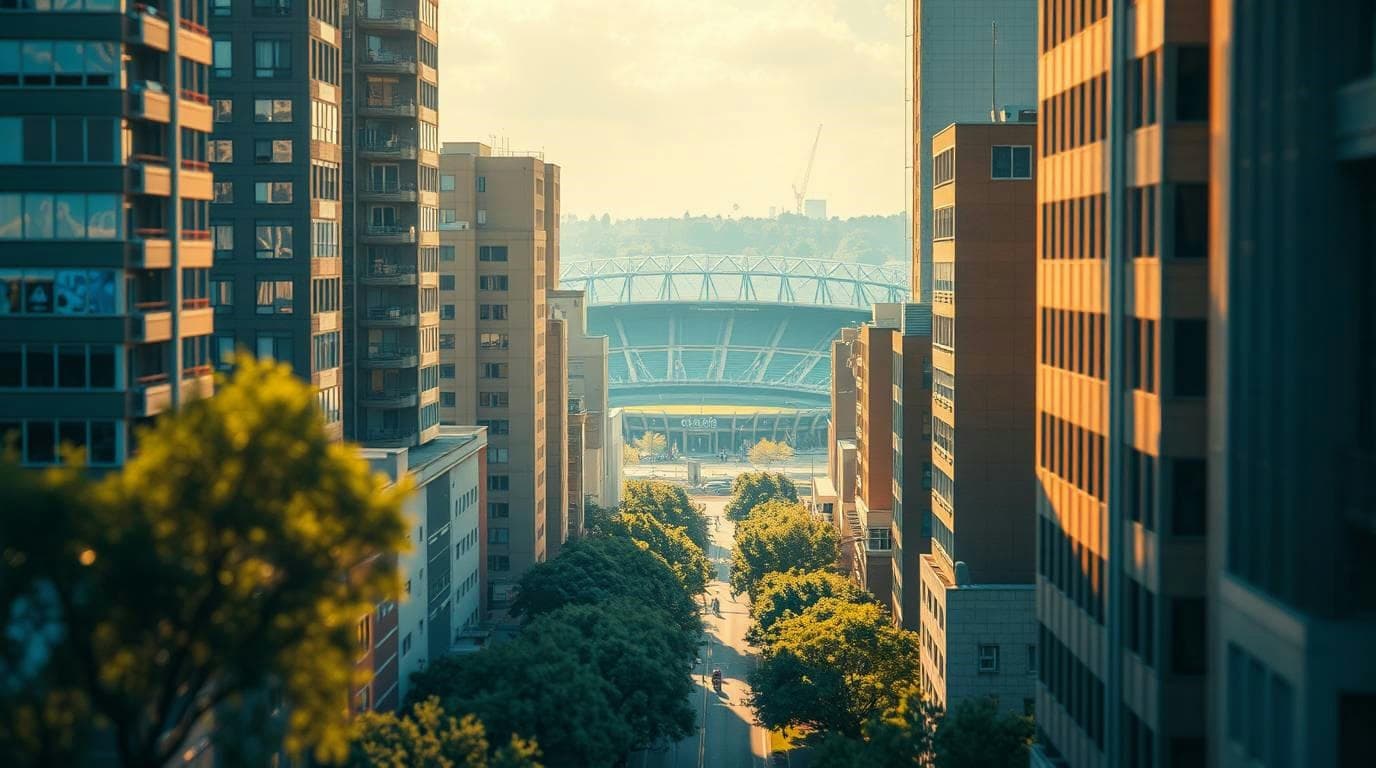 Stadion Amerika tussen de gebouwen in